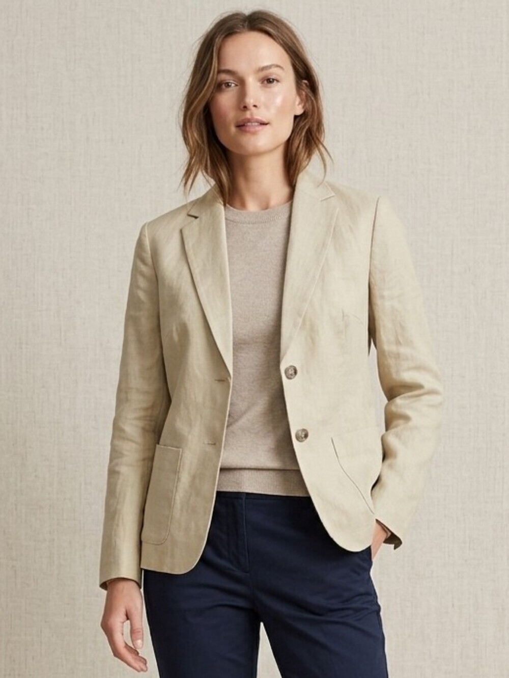 J.Crew Linen Blend Blend Beige Blazer Made In Italy Size 4 Summer Wedding Office